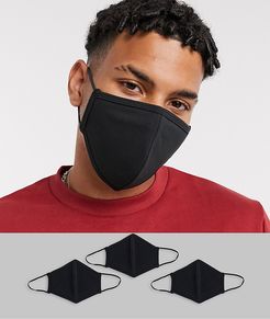 3 pack triple layer jersey face covering in black