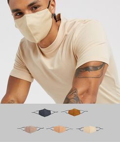 5 pack face covering with adjustable straps and nose clip in neutral tones-Multi