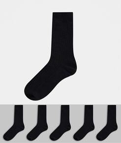 5 pack waffle sport socks in black