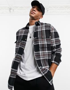 90s oversized brushed flannel plaid shirt in large scale tartan-Black