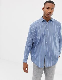 90s oversized denim stripe shirt-Blues