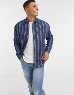 90s oversized denim stripe shirt-Blues