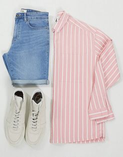 90s oversized shirt in pink oxford stripe