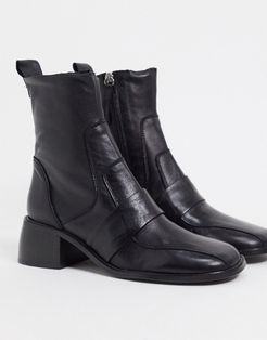 Almond premium leather boots in black