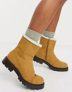 Arlo pull on boots with borg lining in sand-Neutral