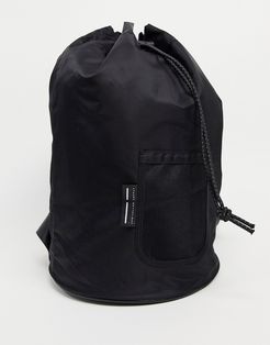 backpack in black nylon with mesh pocket