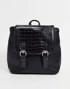 backpack with croc flap & buckle detail-Black