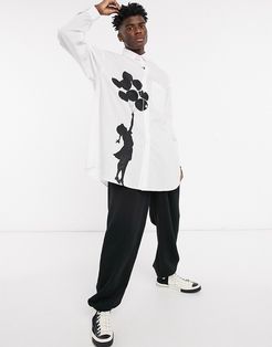 Banksy extreme oversized white shirt with iconic placement print