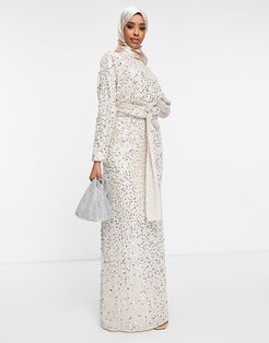 batwing scatter embellished maxi dress in pale gold
