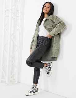 bonded sherpa shirt jacket in sage-Green