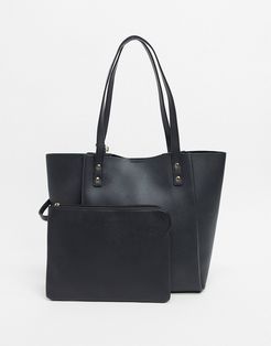 bonded shopper bag with removable tablet case-Black