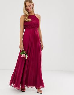 Bridesmaid pinny maxi dress with ruched bodice-Red