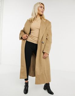 brushed luxe maxi coat in camel-Orange