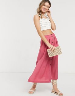 button front midi skirt in rose-Pink