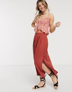button front midi skirt in rust-Red