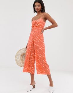 cami jumpsuit with gathered bodice detail in polka dot print-Multi