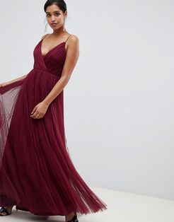 cami pleated tulle maxi dress-Red
