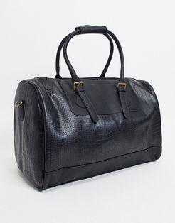 carryall bag in black faux leather croc with branded embossing