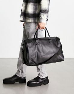 holdall bag in black faux leather with branded emboss