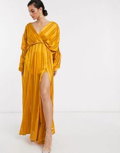 chain insert maxi dress in Yellow satin stripe-Multi