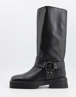 Chilli premium leather harness knee boots in black