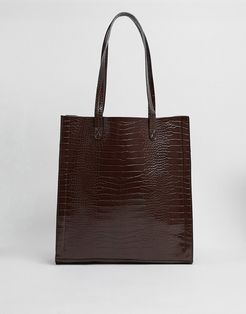 chocolate croc shopper with laptop compartment-Brown