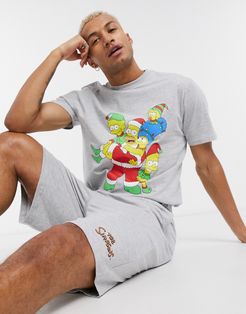 Christmas lounge T-shirt and shorts pajama set with The Simpsons print-Grey