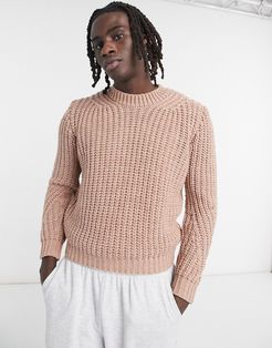 chunky knit boxy sweater in light pink