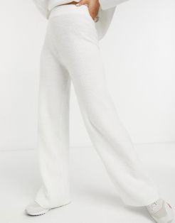 co-ord wide leg pants in rib in cream