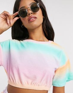 coordinating jersey terry cloth crop top in pink and green ombre-Multi