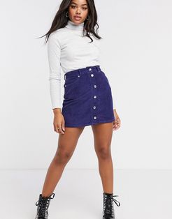 cord button through skirt in navy-Blue