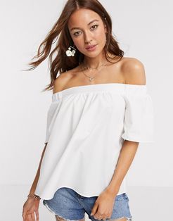 cotton off the shoulder top in ivory-White