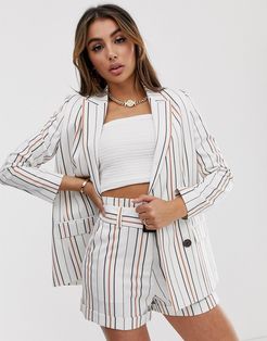 cream stripe suit blazer-Multi