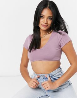 crop top with cap sleeve and shaped hem in mink-Pink