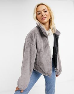 cropped faux fur jacket in gray-Green