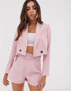 cropped pink suit blazer