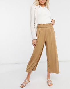 culotte pants with shirred waist in sand-Neutral