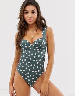 cupped underwired swimsuit in khaki polka dot-Multi