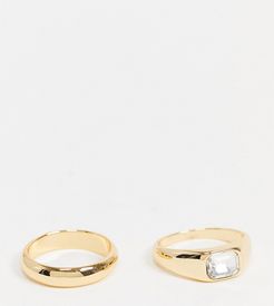 ASOS DESIGN Curve 14k gold plated pack of 2 rings in thick band design with crystal
