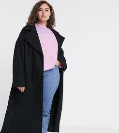 ASOS DESIGN Curve belted slouchy coat in black