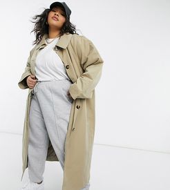 ASOS DESIGN Curve boyfriend trench with quilted liner in stone