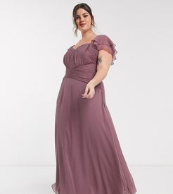 ASOS DESIGN Curve Bridesmaid short sleeve ruched maxi dress-Purple