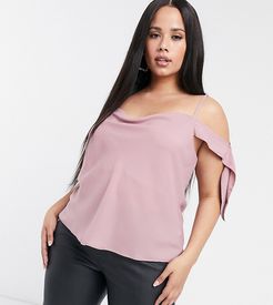 ASOS DESIGN Curve cold shoulder cowl neck cami in blush-Pink