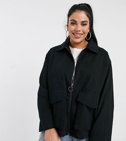 ASOS DESIGN Curve cotton pocket shacket in black