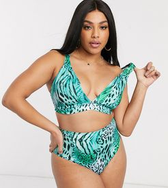 ASOS DESIGN curve crop plunge bikini top in fierce animal print-Multi