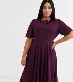 ASOS DESIGN Curve crop top embellished neckline midi dress-Red