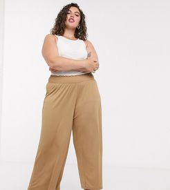 ASOS DESIGN Curve culotte pants with shirred waist in sand-Neutral