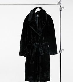 ASOS DESIGN Curve faux fur trench coat in black-Brown