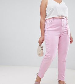 ASOS DESIGN Curve high rise farleigh 'slim' mom jeans in washed pink with belt