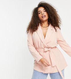 ASOS DESIGN Curve jersey wrap suit blazer in blush-Pink